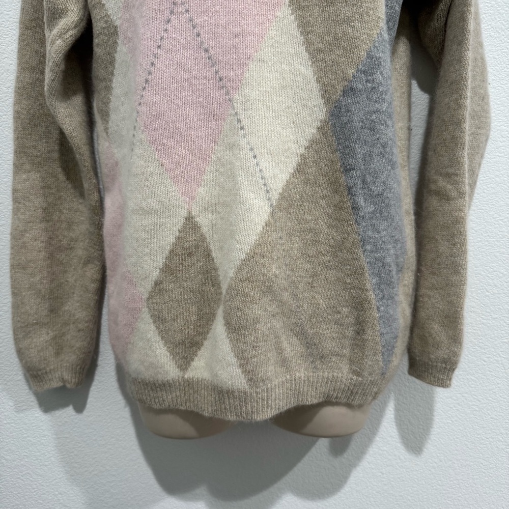 Vintage Lambswool Angora Blend Argyle Turtleneck Sweater S Funnel Neck - Picture 3 of 6